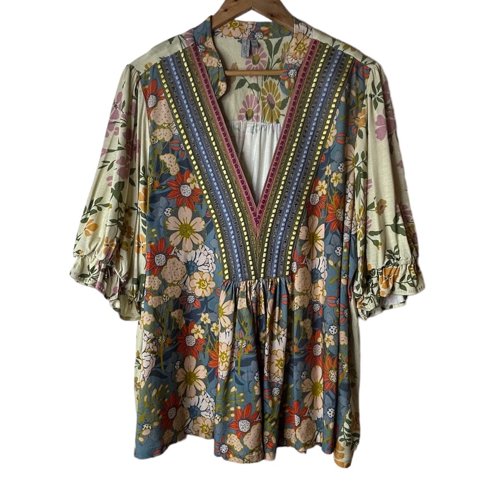 BL^NK LONDON Anthropologie Top Blouse Stephanie Embroidered Boho Peasant Size 2X